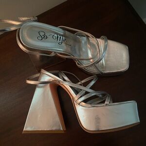 Silver platform sandals, 6 inches